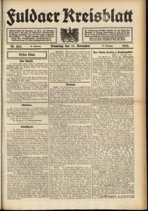 Erste Ausgabe vom Samstag, den 15. November 1913.