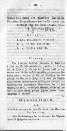 Rechenschaftsbericht des ständischen Ausschusses über seine Verhandlungen 1842-1843