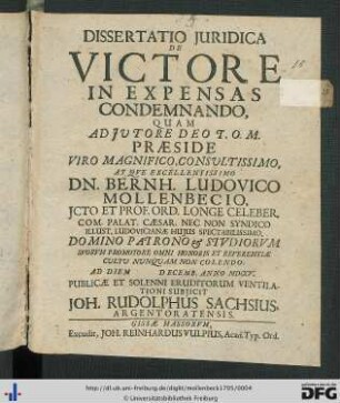 Dissertatio Juridica De Victore In Expensas Condemnando