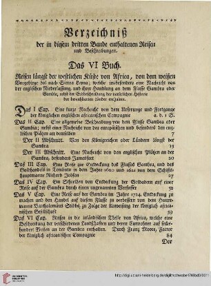 Verzeichniß der in diesem dritten Bande enthaltenen Reisen und Beschreibungen
