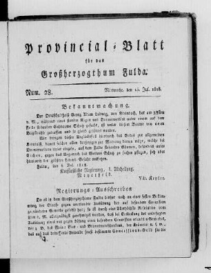 Num. 28, Ausgabe vom 15. Juli 1818