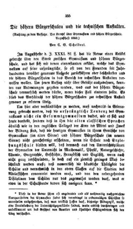 Die höhern Bürgerschulen und die technischen Anstalten : (Nachtrag zu dem Aufsatze: Der Kampf über Gymnasium und höhere Bürgerschule. Augustheft 1852)