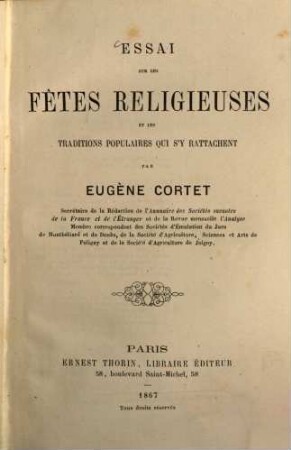 Essai sur les fêtes religieuses et les traditions populaires qui s'y rattachent