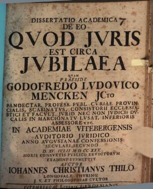 Dissertatio Academica De Eo Qvod Jvris Est Circa Jvbilaea