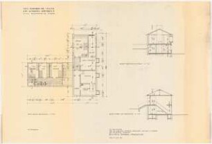 Wohngarten Direktor Kleff, Wissen-Schönstein: Grundriss Unter- und Kellergeschoss 1:100, 2 Schnitte Wohntrakt und Treppenhaus 1:100 (Zeichnung der Architekten)