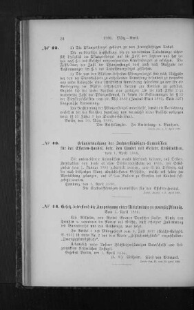No. 43. Bekanntmachung der Sachverständigen-Kommission für den Effekten-Handel, betr. den Handel mit Oesterr. Kreditaktien, vom 1. April 1886.