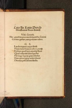 Cato in Latin. Durch Sebastianum Brant geteutst