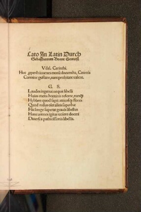 Cato in Latin. Durch Sebastianum Brant geteutst