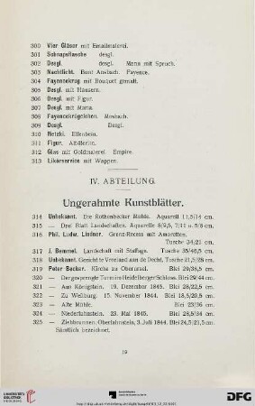 IV. Abteilung. Ungerahmte Kunstblätter (Nr. 314-356)