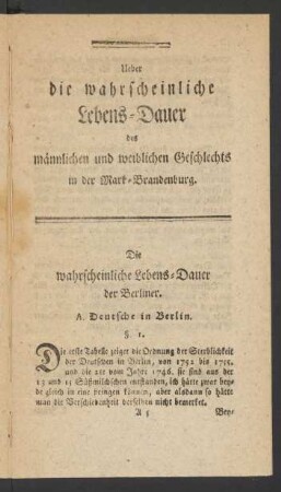 Die wahrscheinliche Lebens-Dauer der Berliner