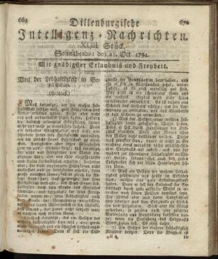XLIII. Stück. Sonnabends: den 25. Oct. 1794.