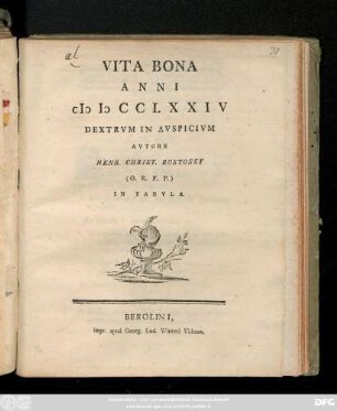Vita Bona Anni CIƆ IƆ CC LXXIV Dextrvm In Avspicivm