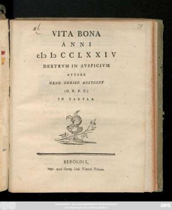 Vita Bona Anni CIƆ IƆ CC LXXIV Dextrvm In Avspicivm