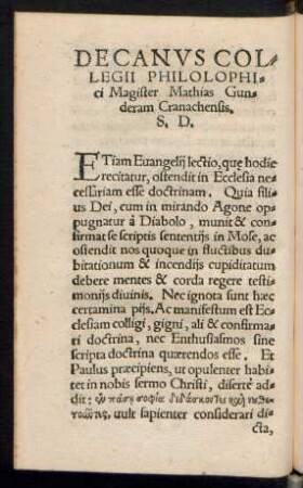 Decanus Collegii Philolophici Magister Mathias Gunderam Cranachensis. S. D.