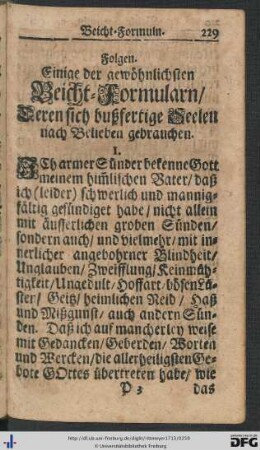 Folgen Einige der gewöhnlichsten Beicht-Formularn, Deren sich bußfertige Seelen nach Belieben gebrauchen.