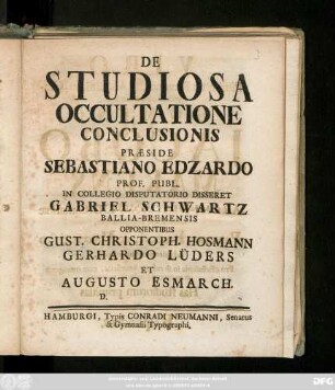 De Studiosa Occultatione Conclusionis