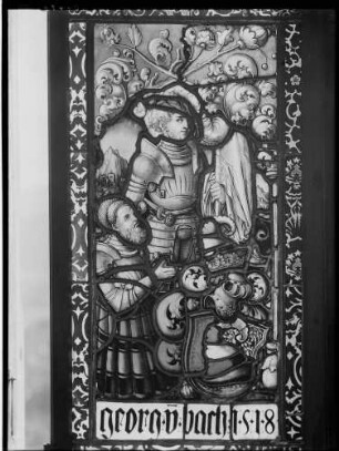 Schloß Eberstein Glasmalerei Heiliger Georg mit Stifter Georg von Bach (um 1518) Glasfenster aus der Pfarrkirche von Ottersweier