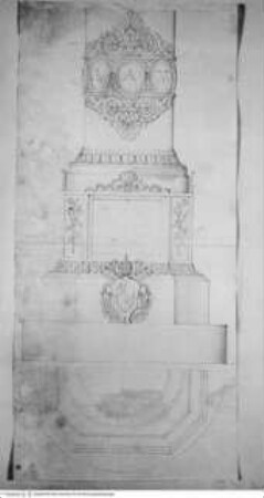 Grund- und Aufriss eines Säulenschaftes mit Basis mit dem Wappen Papst Pius IX. (Entwurf zur Colonna dell' Immacolata [?], Rom, Piazza di Spagna)