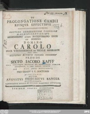 De Prolongatione Cambii Eivsqve Effectibvs