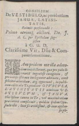 Consilium De Vestibulo, ac porro etiam Ianua, Latinitatis, Eximie perficiundis ...