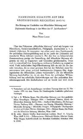 Hamburger Gesandte auf dem Regensburger Reichstag 1640/41 : Ein Beitrag zur Geschichte von öffentlicher Meinung und Diplomatie Hamburgs in der Mitte des 17. Jahrhunderts
