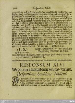Responsum XLVI. Wegen einer entstandenen Feuers-Brunst