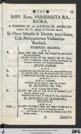Impp. Rom. Numismata Rariora.