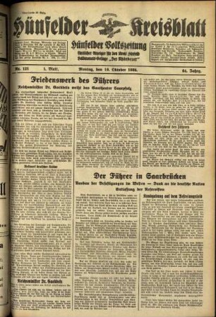 Erste Ausgabe vom Montag, den 10. Oktober 1938.