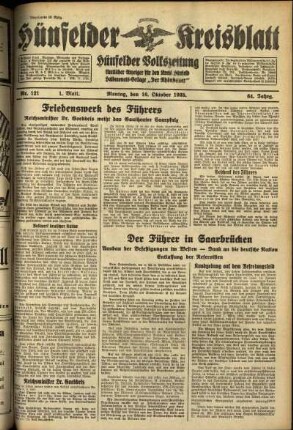 Erste Ausgabe vom Montag, den 10. Oktober 1938.