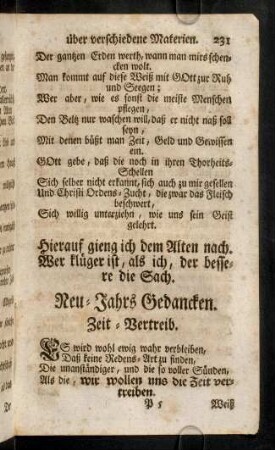 231-237, Neu-Jahrs Gedancken. Zeit-Vertreib