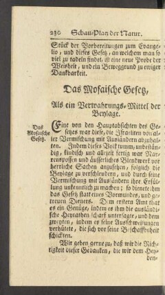 Das Mosaische Gesetz, Als ein Verwahrungs-Mittel der Beylage.