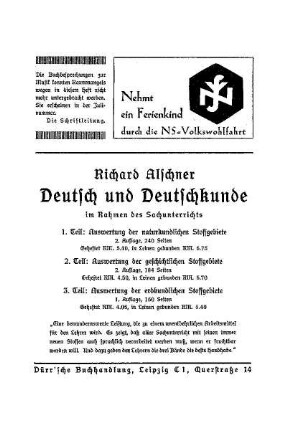 Deutsch und Deutschkunde : Beilage