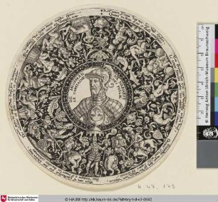 De hoopman van narheit, le capitaine des follie [Ornamentmedaillon mit der Personifikation der Narrheit; (Duke Alva)]