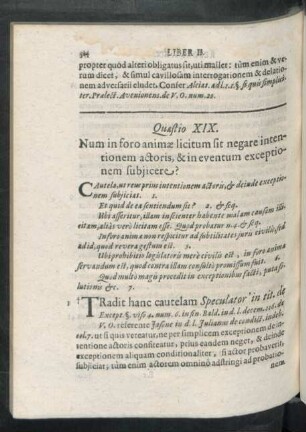 Quaestio XIX. Num in foro animae licitum sit negare intentionem actoris ...