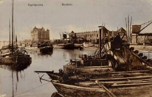Postkartenalbum mit Motiven von Karlsruhe. "Karlsruhe. Rheinhafen"