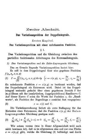 § 1. Das Variationsproblem und die Gleichung zwischen den partiellen funktionalen Ableitungen des Extremalintegrals.