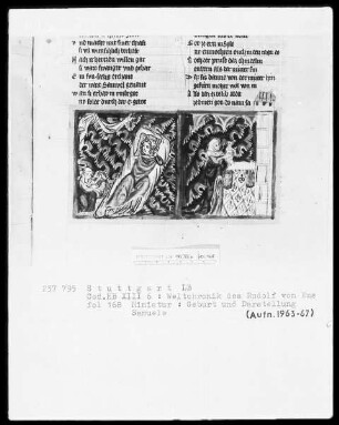 Weltchronik - Bruder Philipp — ---, Folio 1recto-256recto---, Folio 1recto-256rectoSamuels Geburt und Darstellung im Tempel, Folio 168recto