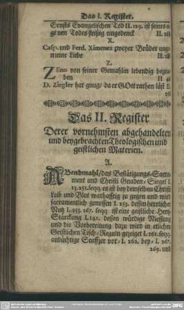 Das II. Register Derer vornehmsten abgehandelten und beygebrachten Theologischen und geistlichen Materien