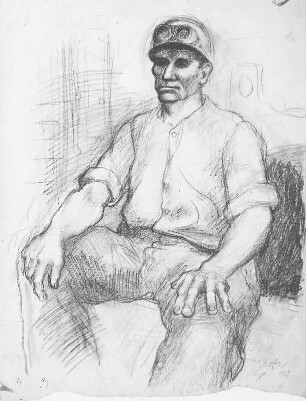 Sitzender Arbeiter, von vorn
