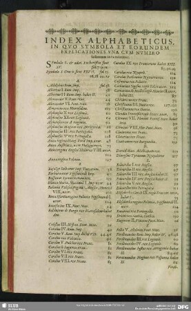 Index Alphabeticus, In Quo Symbola Et Eorundem Explicationes Una Cum Numero foliorum inveniuntur