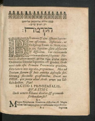 Sectio I. Prooemialis. Quaestio I. Unde nomen Bileami dicatur, & quomodo scribendum sit?