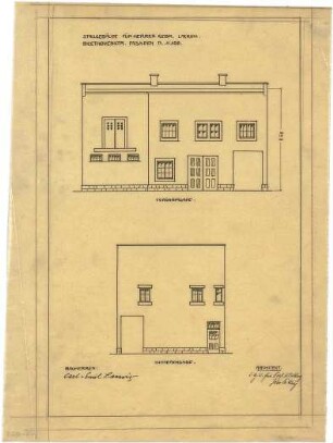 Billing, Hermann; Karlsruhe, Beethovenstr. 2-4; Doppelhaus Williard (Lacroix) - Stober - Stallgebäude, Fassaden (Aufsichten)