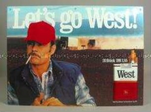 Werbeschild (beidseitig) mit Werbeaufdruck für "West"-Zigaretten