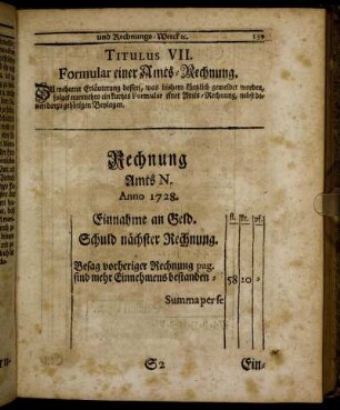 Titulus VII. Formular einer Amts-Rechnung
