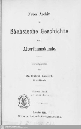 5.1884: Neues Archiv für sächsische Geschichte