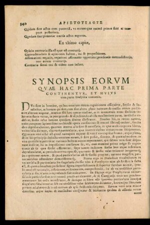 Synopsis Eorum Quae Hac Prima Parte Continentur, Et Huius cum parte Analytica connexio.
