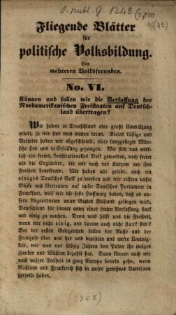 Fliegende Blätter für politische Volksbildung. 1848, 6