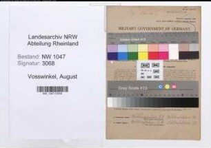 Entnazifizierung August Vosswinkel , geb. 26.04.1891 (Dreher)