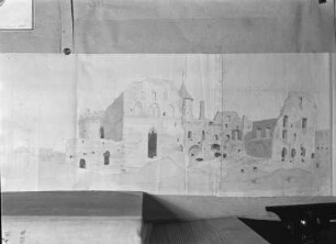 Unvollendete Zeichnung der Bischofsburg mit Dom von Nordosten