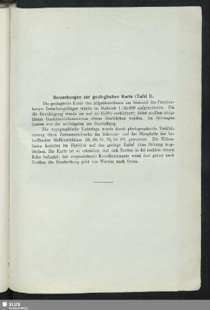 Bemerkungen zur geologischen Karte (Tafel I)